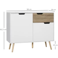 HOMCOM Buffet Meuble de rangement sur pied scandinave placards pour Salle de bain, salon, Cusine, Pieds en Bois Massif pin - Blanc - dim. 98L x 39l x 81,5H cm(m-3)