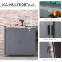 Outsunny Dulap pentru Exterior din Lemn de Brad cu Blat de Lucru din Metal Zincat si 2 Rafturi pentru Scule, 98x48x95.5 cm, Gri(m-6)