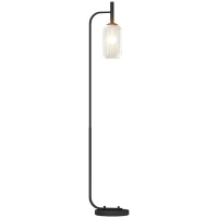 HOMCOM Floor Lamp for Living Room with Glass Lampshade, Modern Standing Lamp with Foot Switch for Bedroom, Bulb not Included, Black(m-10)