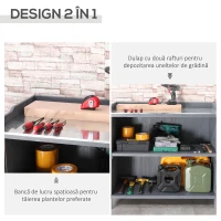 Outsunny Dulap pentru Exterior din Lemn de Brad cu Blat de Lucru din Metal Zincat si 2 Rafturi pentru Scule, 98x48x95.5 cm, Gri(m-4)