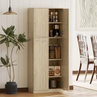 HOMCOM Mobile Contenitore Minimal con 2 Armadietti e Mensole Regolabili, in Legno color Rovere, 59x31x155 cm(m-2)