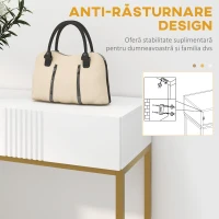 HOMCOM Masă Consolă cu 2 Sertare, Masă Modernă de Intrare cu Bază din Oțel în Ton Auriu, 80x31.5x75 cm, Alb(m-7)