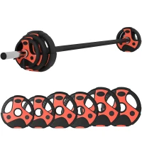 SPORTNOW Juego de Barra de Pesas con 6 Discos de Diferentes Pesos para Entrenamiento de Fuerza Ø27x140 cm Negro y Rojo(m-10)