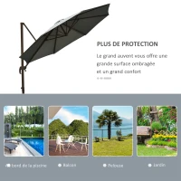 Outsunny Parasol déporté octogonal inclinable parasol rotatif 360° avec pied en croix 8 beleines manivelle inclus châssis alu. acier Ø 3 x 2,5H m gris foncé(m-7)