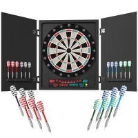 HOMCOM Diana Electrónica Digital hasta 8 Jugadores con 12 Dardos y 30 Puntas con Pantalla LED Puertas 27 Juegos Distintos y 202 Variantes 51x6,5x57 cm Negro(m-10)