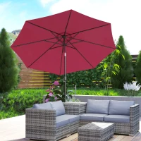 Outsunny Parasol de jardin extérieur Parasol droit inclinable Ø 3 m en métal Rond Polyester 180g/m² manivelle inclinable Bordeaux(m-9)