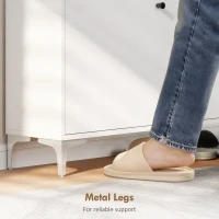 HOMCOM Mobile Scarpiera Slim con 2 Cassetti a Ribalta e Ripiani Regolabili, in Legno e Metallo, 80x24x101 cm, Bianco(m-7)