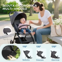 AIYAPLAY Passeggino per Bambini 0-3 Anni Pieghevole e Leggero con Schienale Regolabile, Capottina, Cestino, Grigio Scuro(m-4)