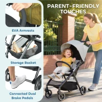 AIYAPLAY Travel Stroller, Lightweight Pushchair, Compact Buggy with Canopy, Basket and Multi-Position Recline, Light Grey(m-6)