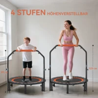 SPORTNOW Mini-Trampolin, mit höhenverstellbarem Haltegriff, LCD-Monitor, Stahl, schwarz+rot, Ø102 x 99-123cm(m-4)