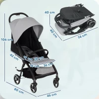 AIYAPLAY Travel Stroller, Lightweight Pushchair, Compact Buggy with Canopy, Basket and Multi-Position Recline, Light Grey(m-3)
