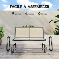 Outsunny Banc à Bascule de Jardin 2 Places Design Contemporain Grand Confort accoudoirs Assise et Dossier Ergonomique Acier textilène Beige(m-5)