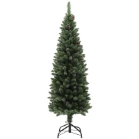 HOMCOM Brad de Crăciun Înzăpezit Înalt cu 395 Crengi, Brad Artificial de Crăciun cu Conuri și Bază, Ø54 x 150 cm, Verde(m-11)