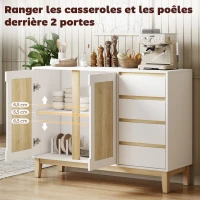 HOMCOM Buffet, meuble de rangement avec 2 portes et 4 tiroirs, étagère réglable, 120 x 40 x 86 cm, blanc et chêne(m-4)