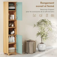 HOMCOM Meuble de salle de bain meuble de rangement 2 placards 2 compartiments ouverts étagères réglables 30 x 30 x 166 cm, vert(m-4)