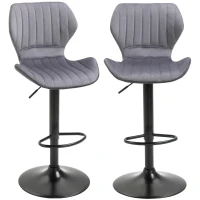 HOMCOM Bar Stool Set of 2 Velvet-Touch Fabric Adjustable Height Swivel Counter Chairs with Footrest, Grey(m-10)