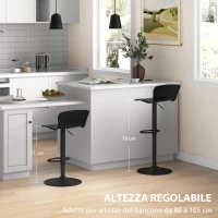 HOMCOM Set 2 Sgabelli da Bar con Schienale, Girevoli e con Altezza Regolabile, Polipropilene, Nero(m-5)