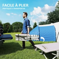 Outsunny Lit de camping pliable avec matelas transat chaise longue sac de rangement intégrée dim. 200L x 65l x 42H cm gris(m-4)