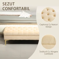 HOMCOM Bancă cu Husă Capitonată, Bancă Tapițată din Catifea cu Picioare Metalice, 118x45x42 cm, Bej(m-5)