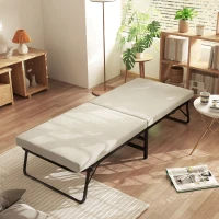 HOMCOM Cama Plegatín Plegable 70x180 cm con Colchón de Espuma Respaldo Ajustable en 5 Posiciones y Ruedas Carga 120 kg Crema(m-2)