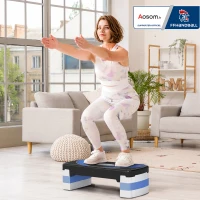 Stepper Fitness Aerobic - Aosom.fr x FFHandball - hauteur reglable surface antiderapante 80 x 31 x 20 cm noir bleu(m-2)