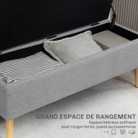 HOMCOM Banc coffre rangement rembourré aspect lin pour chambre à coucher, entrée, salon, charge 220 Kg, 110 x 39 x 45 cm, gris(m-4)