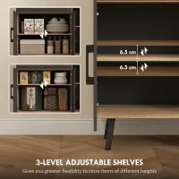 HOMCOM 176 cm Kitchen Cupboard with LED Lights - Oak and Black(m-6)