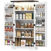 HOMCOM Buffet cuisine, meuble cuisine rangement, avec 12 étagères à portes, lumière LED magnétique, 60 x 40 x 120 cm, blanc(m-1)