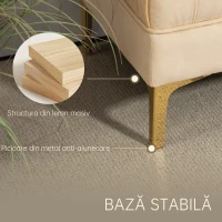 HOMCOM Bancă cu Husă Capitonată, Bancă Tapițată din Catifea cu Picioare Metalice, 118x45x42 cm, Bej(m-6)