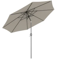 Outsunny Parasol de jardin extérieur Parasol droit inclinable Ø 3 m en métal Rond Polyester 180g/m² manivelle inclinable Gris Clair(m-1)