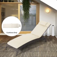 Outsunny Garden Sun Lounger Cushion Replacement Soft Sunbed Reclining Chair Relaxer Pad with Pillow, Cushion ONLY - Cream White(m-2)
