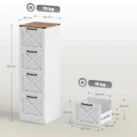 HOMCOM Cassettiera 4 Cassetti con Supporto Stampante e Binario per formato A4/Lettera 40x40x131 cm Bianco(m-3)