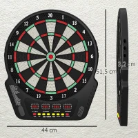 HOMCOM Cible Jeu de flechettes électronique Professionnel 27 jeux 243 variations - Fléchettes pour 1 à 16 joueurs, 6 fléchettes et 24 pointes souples, convient pour les fêtes et les soirées de jeu(m-3)