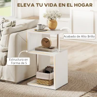 HOMCOM Mesa Auxiliar con Luz LED de 3 Niveles con Estantes y Estructura de Aluminio para Salón Dormitorio 44x38x75 cm Blanco(m-6)