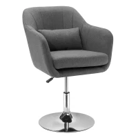 HOMCOM Fauteuil de salon Grand Confort Coussins lombaires Hauteur réglable pivotant 360° piètement métal chromé Lin Gris(m-10)
