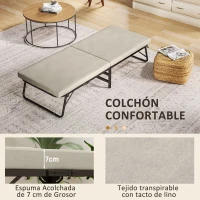 HOMCOM Cama Plegatín Plegable 70x180 cm con Colchón de Espuma Respaldo Ajustable en 5 Posiciones y Ruedas Carga 120 kg Crema(m-6)
