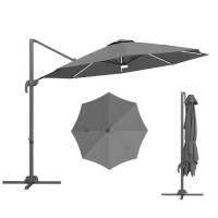 Outsunny Cantilever Parasol, with LED Lights and Cross Base - Dark Grey(m-11)