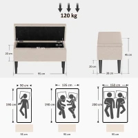 HOMCOM Banc de rangement coffre de rangement pieds en bois de caoutchouc 95 x 38 x 45 cm beige(m-3)