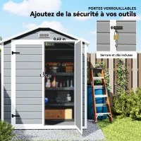 Outsunny Abri de jardin cabanon en résine polypropylène 2,12 m² - 2 portes 1 fenêtre et 1 grille d'aération, toit en pente, gris(m-8)