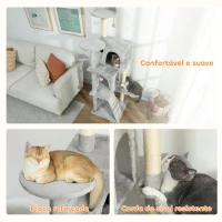 PawHut Arranhador para Gatos com Múltiplas Plataformas Cama 2 Cavernas Rede Escada Postes de Sisal 48x48x160 cm Cinzento Claro(m-7)