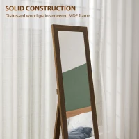 HOMCOM Specchio a figura intera con cornice in MDF con appoggio inclinabile o da appendere, 157x37 cm, Noce(m-4)