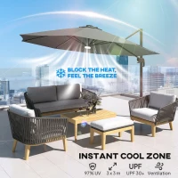 Outsunny Cantilever Parasol, with LED Lights and Cross Base - Dark Grey(m-5)