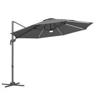 Outsunny Cantilever Parasol, with LED Lights and Cross Base - Dark Grey(m-1)