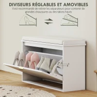 HOMCOM Banc à chaussures avec coussin d'assise rembourré et tiroir rabattable pour couloir, chambre, 80 x 26 x 47,5 cm, blanc(m-6)