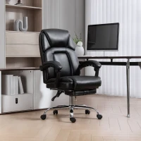 HOMCOM Faux Leather Reclining Office Chair, with Footrest - Black(m-2)