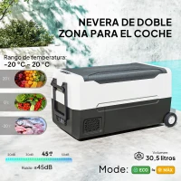 HOMCOM Nevera Compresor 30,5L -20℃-20℃ 12 / 24V DC y 100-240V CA con 2 Ruedas y Compartimento Congelador 72,6x39x37,3 cm Negro(m-4)