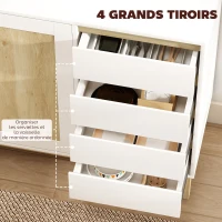 HOMCOM Buffet, meuble de rangement avec 2 portes et 4 tiroirs, étagère réglable, 120 x 40 x 86 cm, blanc et chêne(m-5)