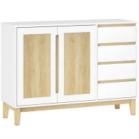 HOMCOM Buffet, meuble de rangement avec 2 portes et 4 tiroirs, étagère réglable, 120 x 40 x 86 cm, blanc et chêne(m-11)