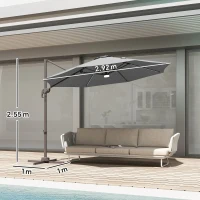 Outsunny Cantilever Parasol, with LED Lights and Cross Base - Dark Grey(m-3)