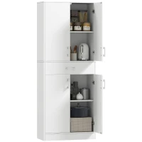 HOMCOM Alacena de Cocina con 4 Puertas 1 Cajón y Estantes Ajustables Antivuelco para Comedor Salón 70,8x34x180cm Blanco y Plata(m-10)